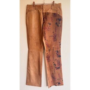 Vintage Isabel USA Genuine Leather Pants with Geisha Print Nubuck in Tan size 8